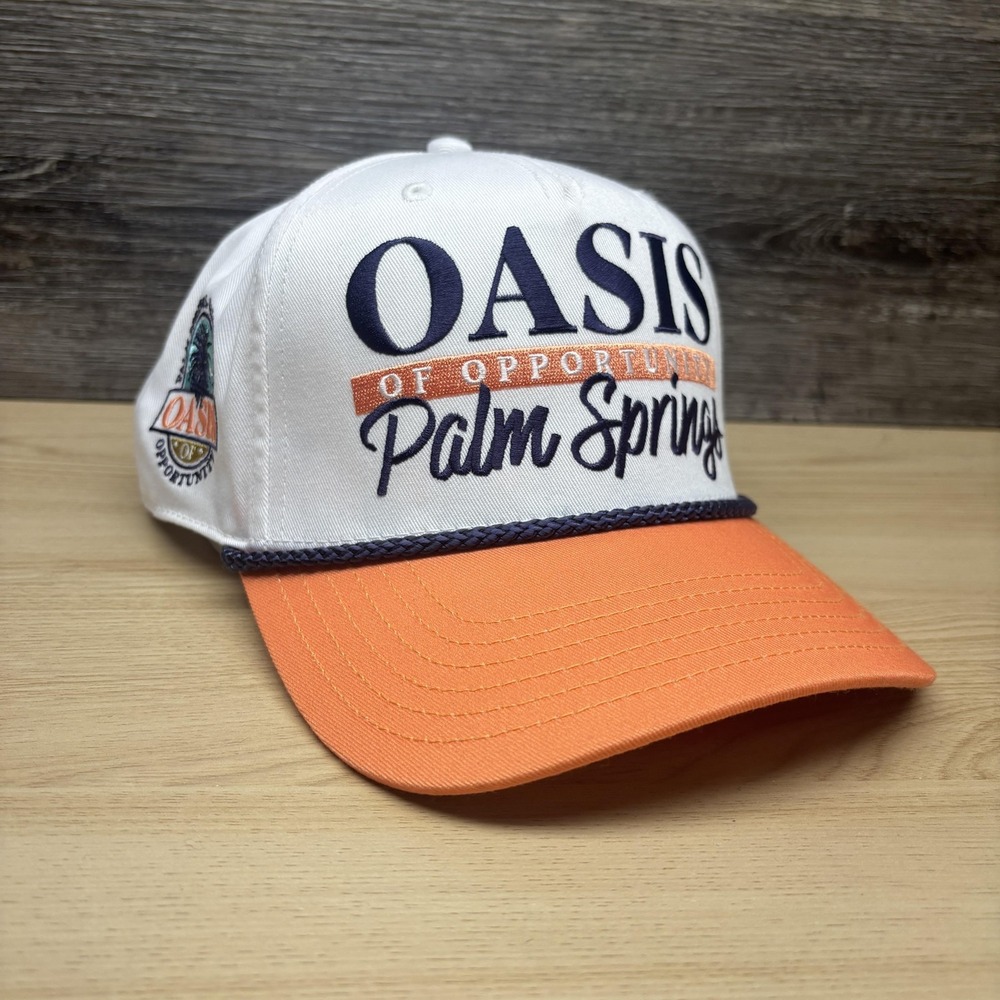 Oasis Palm Springs Hat Cap Snap Back One Size White Orange Mens Trucker